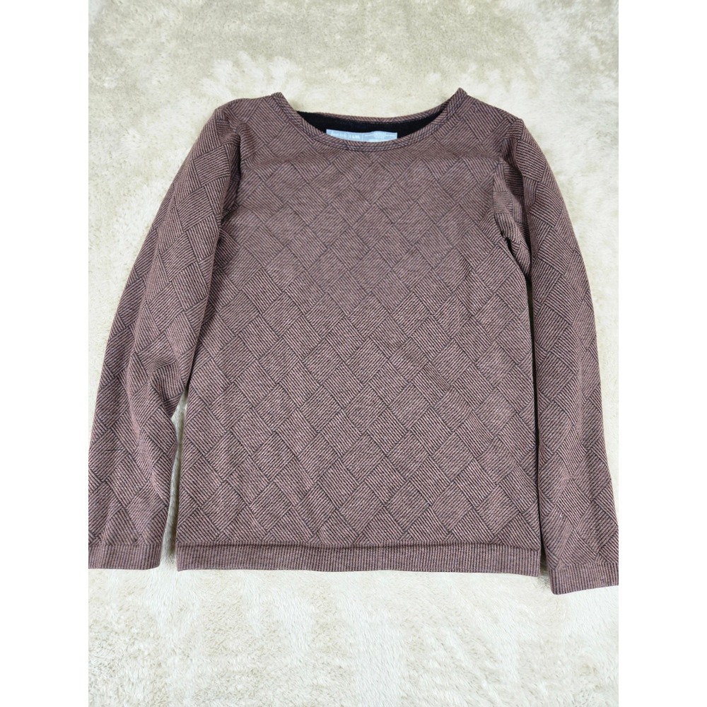 First Kick Womens L XL Sweater‎ Diamond Pattern Crew Neck Long Sleeve Brown